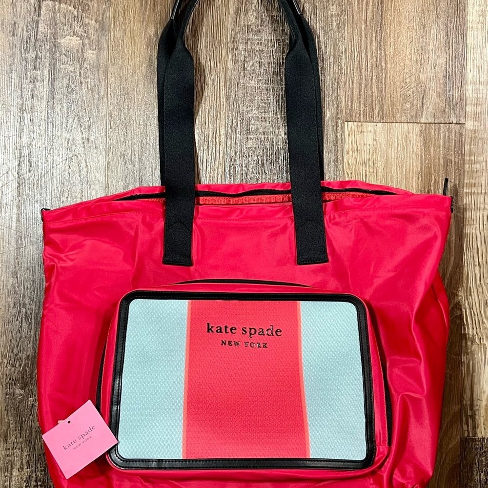 kate spade Red and Light Blue Tote with Front Pocket